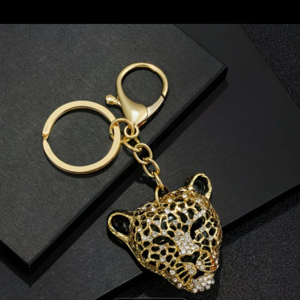 🆕️ GOLD-TONE & BLACK LEOPARD HEAD BAG CHARM OR KEYCHAIN - Picture 3 of 8